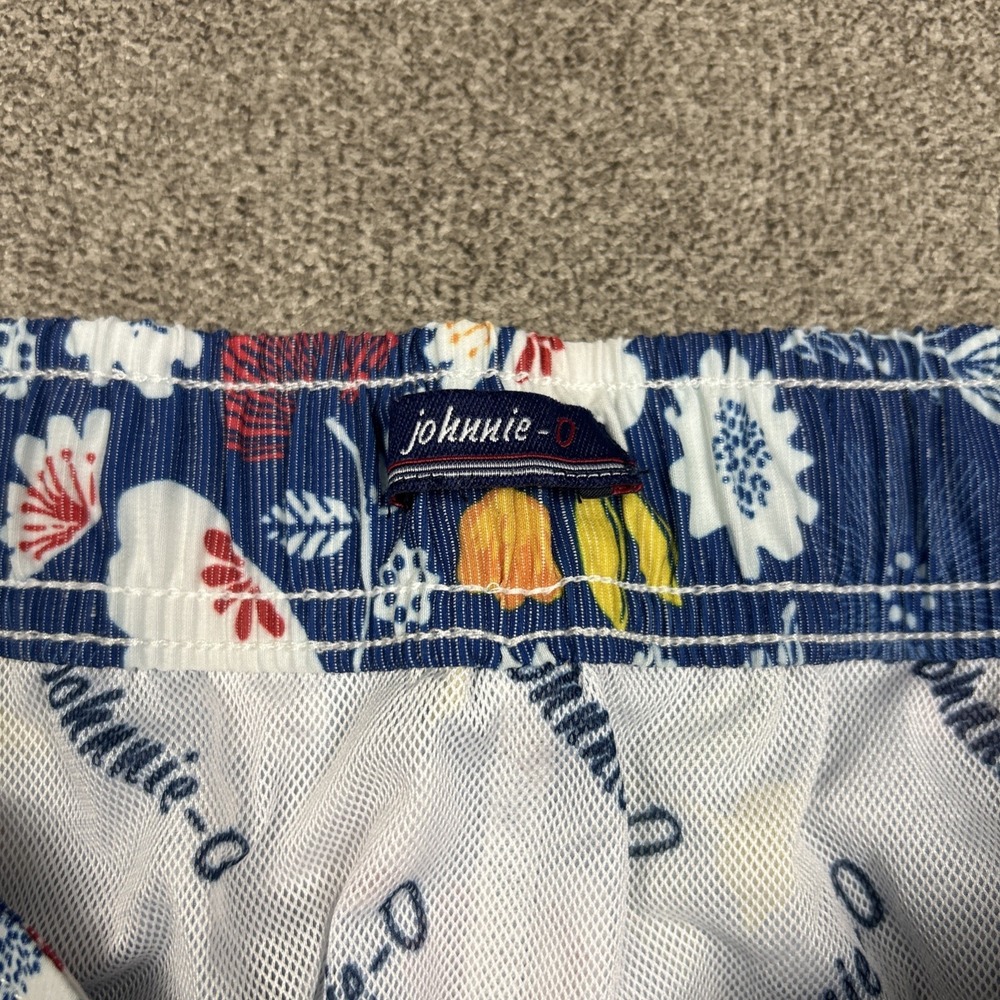 JOHNNIE-O Floral Mesh Lined Swim Shorts Mens Large 9" Art Vacation Blue Stretch - Picture 3 of 10